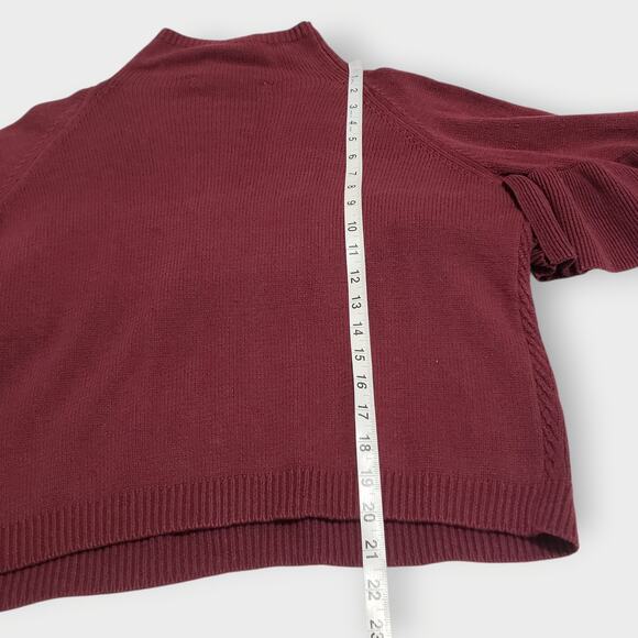 Project Naadam Cable Knit Ruffled Draped Turtleneck Sweater Burgundy Sz Medium - Picture 11 of 11